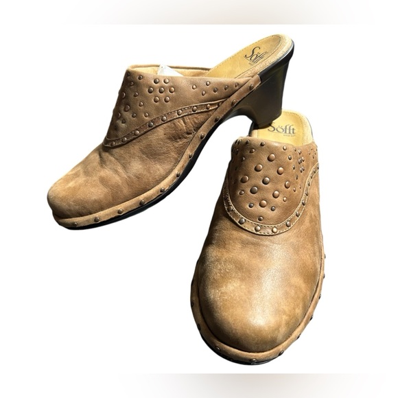 SOFFT women’s tan leather 10M slip on mules clog shows w heel NWOB - Picture 8 of 12